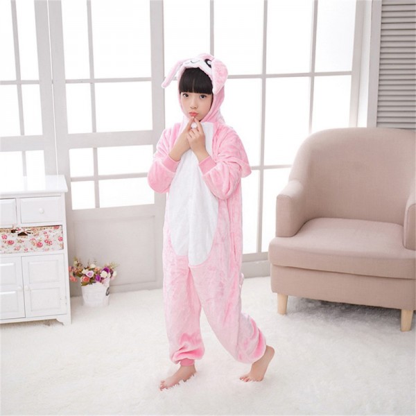 Pink Bunny Kids Animal Onesie Pajamas Anime Cute Costume