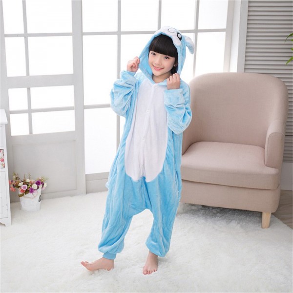 Blue Bunny Kids Animal Onesie Pajamas Anime Cute Costume