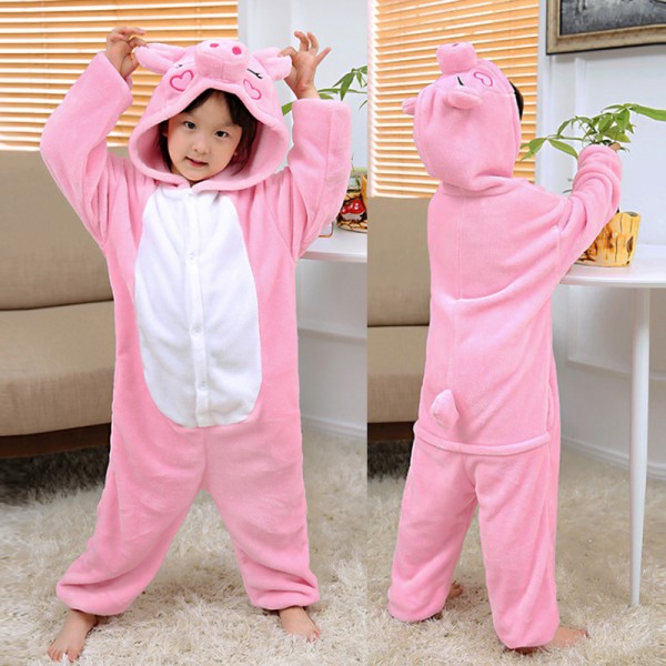 Pink Pig Kids Animal Onesie Pajamas Anime Cute Costume