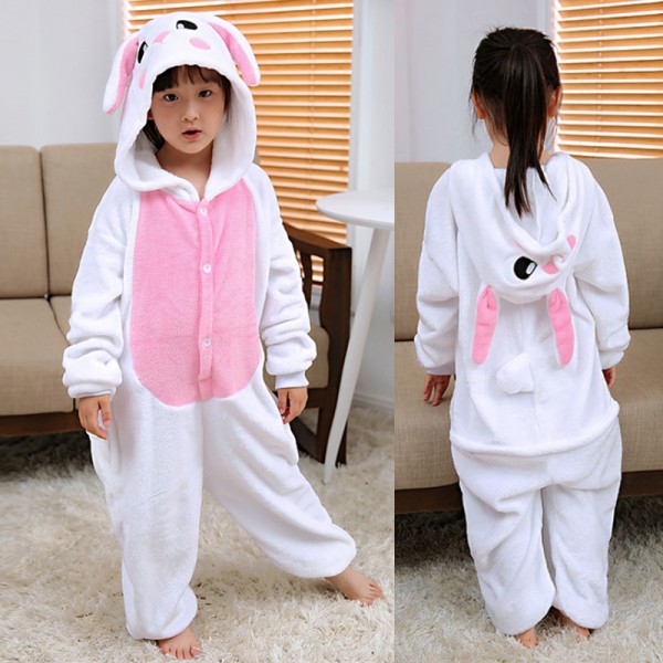 White Bunny Kids Animal Onesie Pajamas Anime Cute Costume
