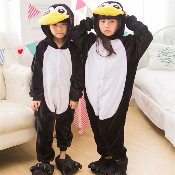 Black Penguin Kids Animal Onesie Pajamas Cosplay Cute Costume