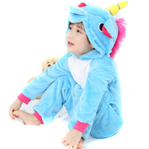 Blue Unicorn Kids Animal Onesie Pajamas Cute Costume