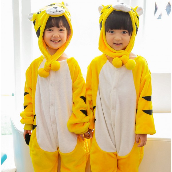 Yellow Tiger Kids Animal Onesie Pajamas Cute Costume