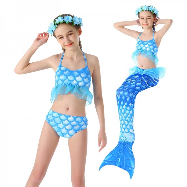 Girls Mermaid Swimsuit Mermaid Tail Bathing Suit Blue