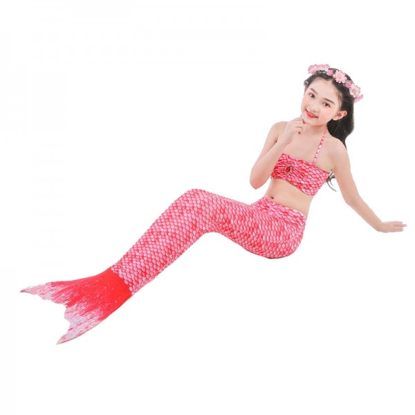 Red Mermaid Tails for Kids Monofin Can Be Added for Swimming