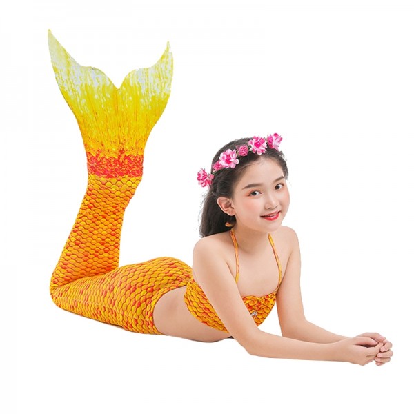 Yellow Mermaid Tails for Kids Monofin Can Be Added for Swimming