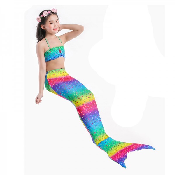 Rainbow Mermaid Tails for Kids Monofin Can Be Added for Swimming