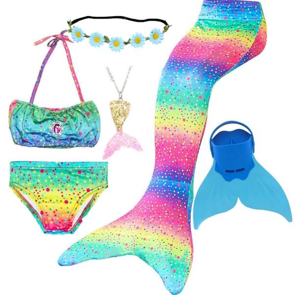 Rainbow Mermaid Tail for Girls Colorful Bathing Suit