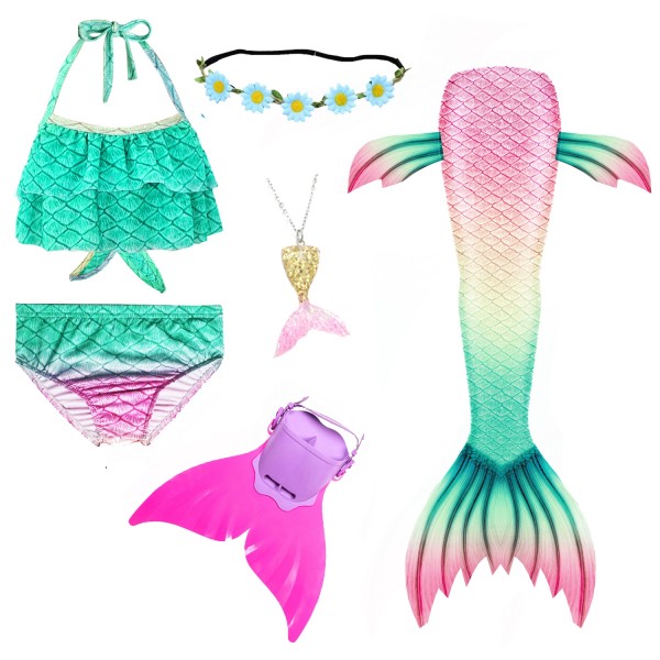 Children's Mermaid Tail Swimwear Bathing Suit for Grils Rainbow