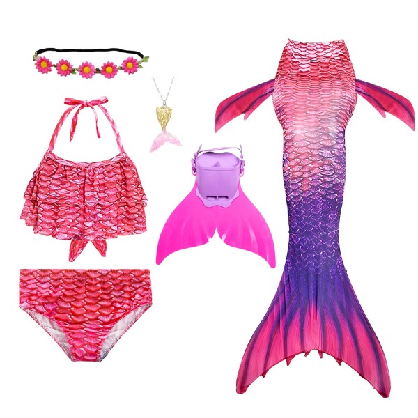 Red Mermaid Tail Swimsuit Bathing Suit for Girls