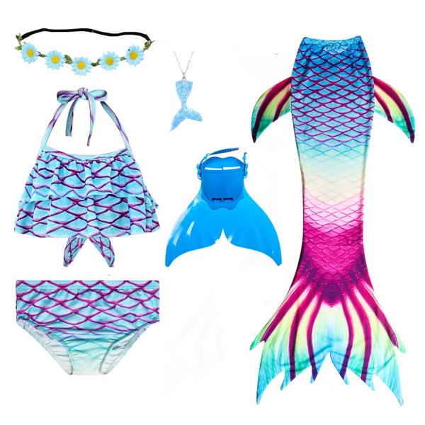 Blue Mermaid Tail Swimwear Bathing Suit for Girls