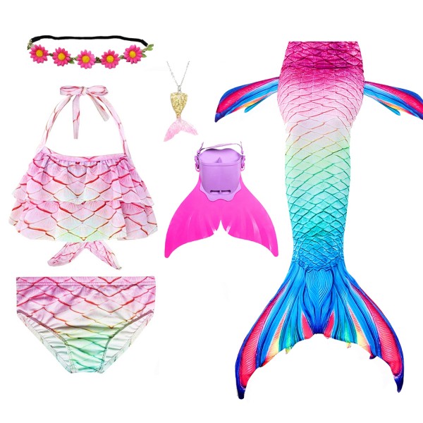 Pink Mermaid Tail Swimwear Bathing Suit for Girls