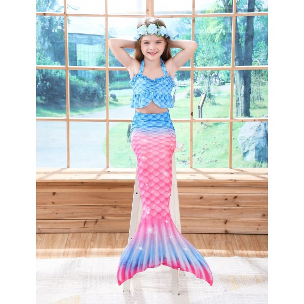 Mermaid Tail Bathing Suit for Girls Blue & Pink Swimsuit