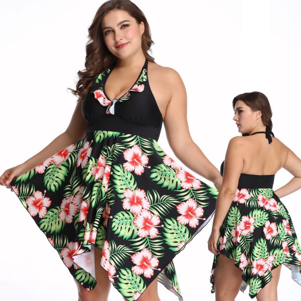 Black Swim Dress Plus Size Swimwear Floral Cheap Swimsuits