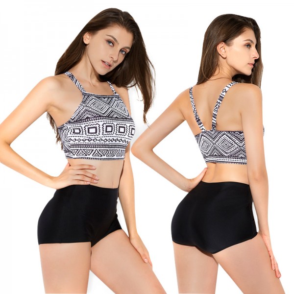 Womens Two Piece Black Bathing Suits Teen Swimsuits High Waisted
