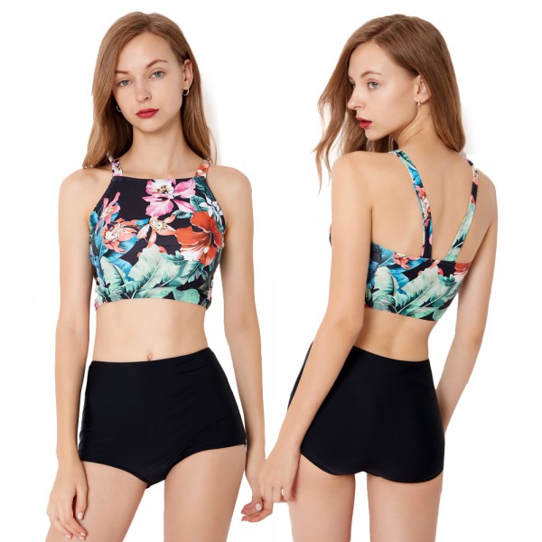 Floral 2Pcs Swimsuits For Women Cheap Bathing Suits High Waisted