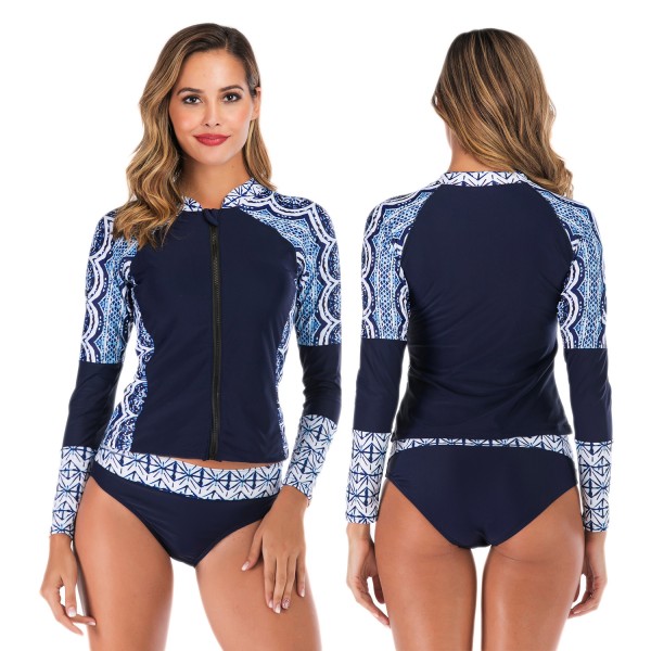 2Pcs Navy Rash Guard Women Long Sleeve Swimsuits Jacket Swim Suits