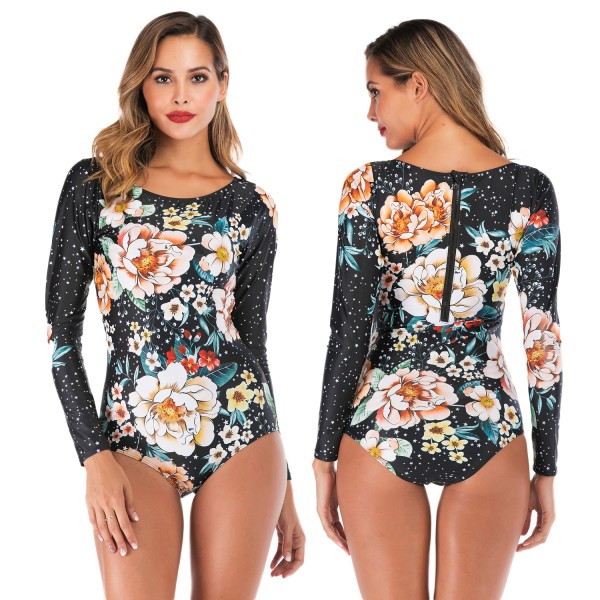 Womens Rash Guard Cheap Bathing Suits Long Sleeve Zip Up Floral Swimsuits
