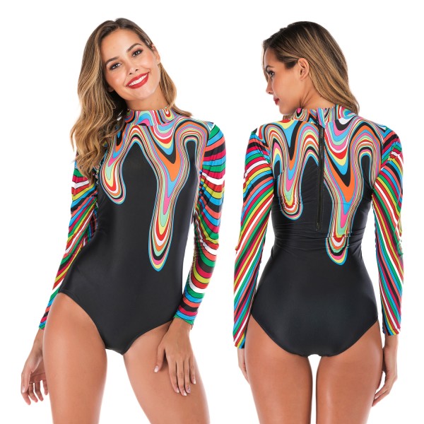 Womens Rash Guard Cheap Bathing Suits High Neck Zip Up Colorful Swimsuits