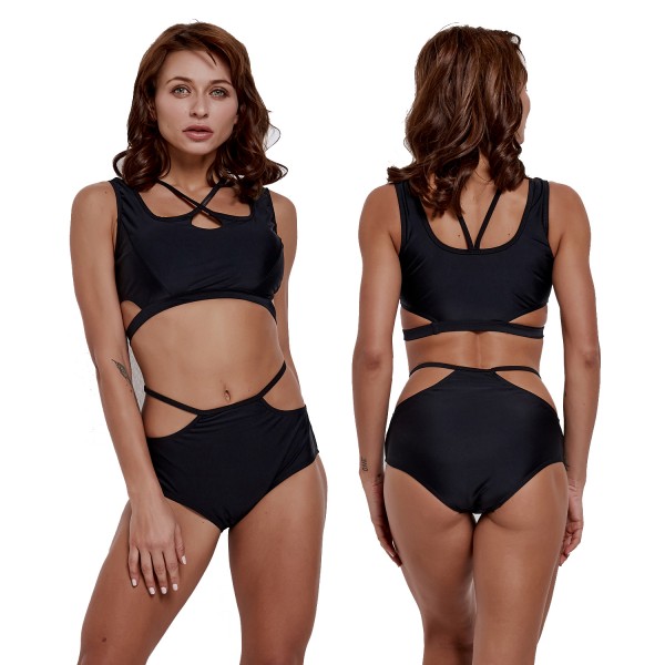 Womens Black 2Pcs Bikinis Swimsuits Cheap Bathing Suits