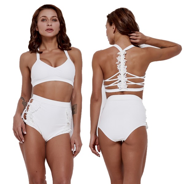 White High Waisted Bathing Suit With Lace Cheap Swimsuits