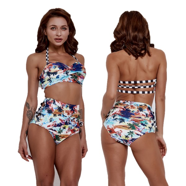 High Waisted Bathing Suits Beach Print Swimsuits Bikini For Women