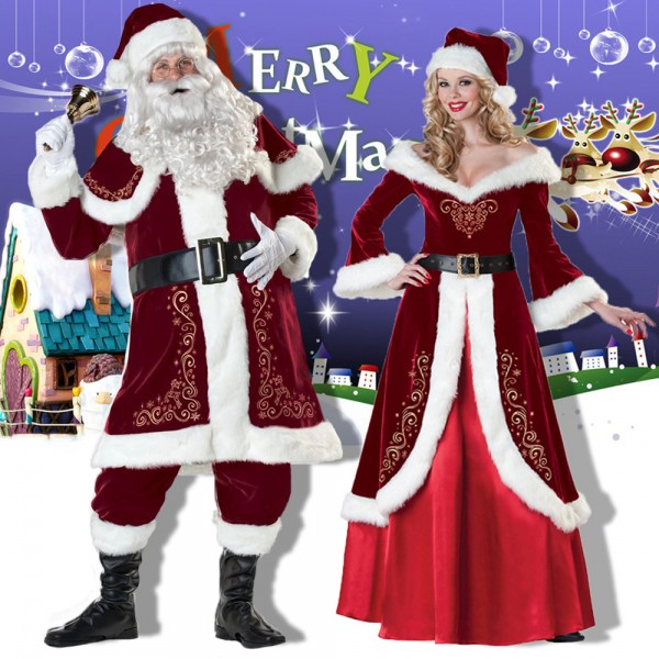 Santa Claus & Mrs Claus Costume Santa Suit Outfit Full Sets