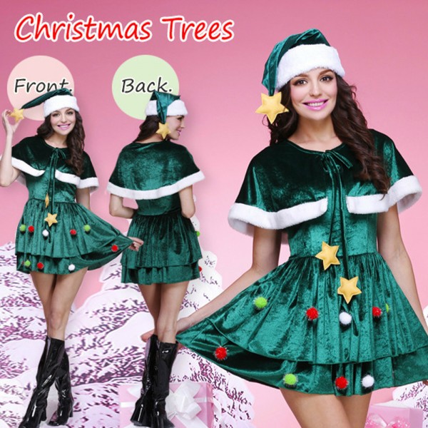 Christmas Tree Costume Womens Santa Dress Outfit
