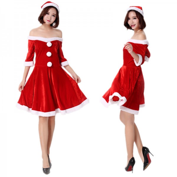 Sexy Santa Christmas Costume Dress Outfit off Shoulder