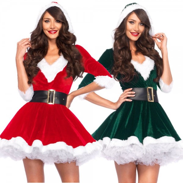 Mrs Claus Costume Outfit Sexy Santa Costume Red & Green