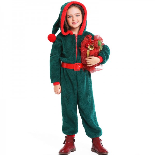 Girls Santa Suit Costume Outfit Christmas Party Onesie Green