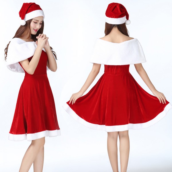 Womens Cute Santa Dress off Shoulder Christmas Costumes