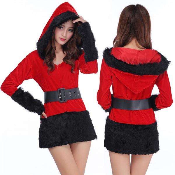 Mrs Claus Outfit Hooded Santa Dress Christmas Costume Black
