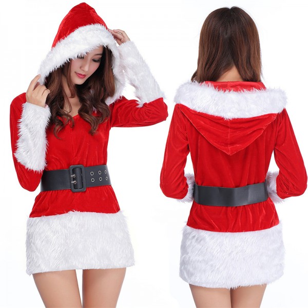 Mrs Claus Outfit Hooded Santa Dress Christmas Costume White