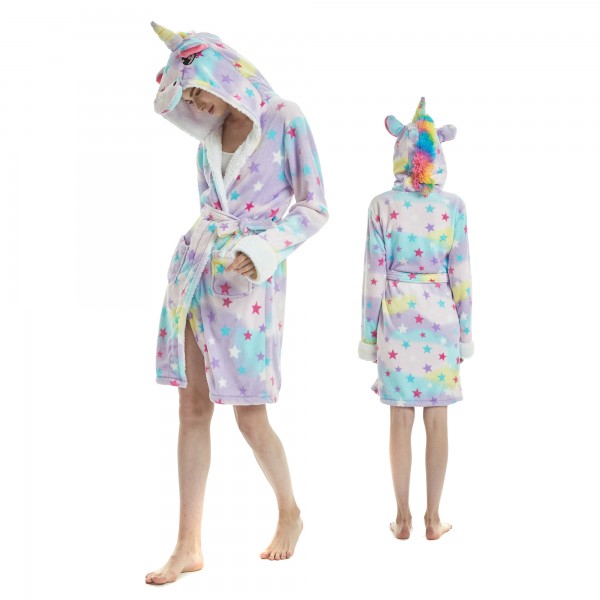 Dream Unicorn Bathrobe for Women Flannel Hooded Robe