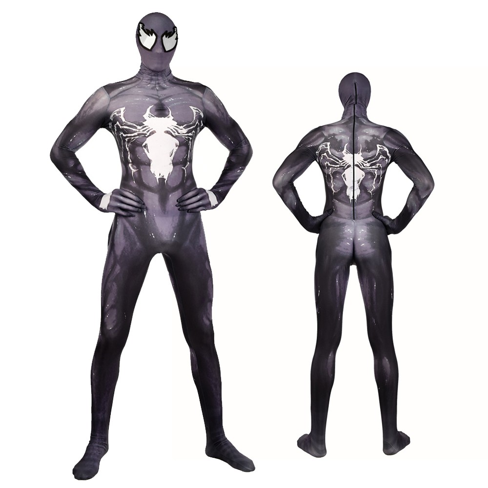 US Adults Black Venom Spider-Man Muscle Zentai Halloween Cosplay Costume Lycra 