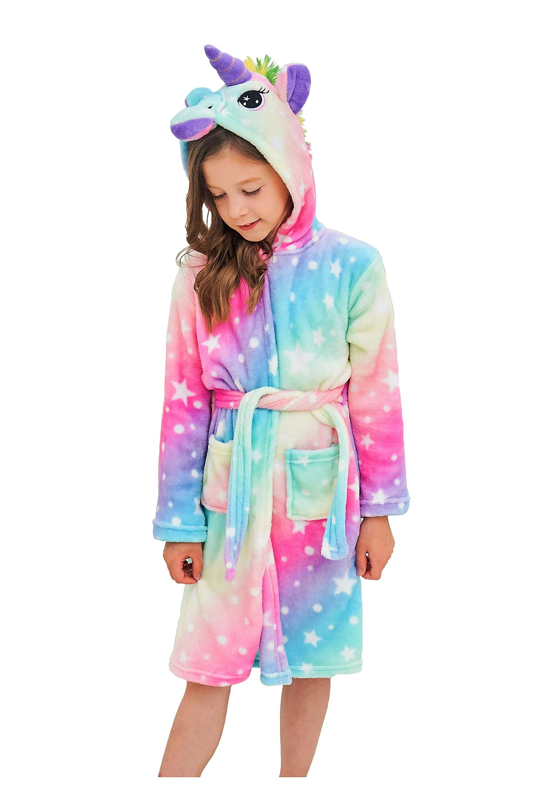 Motypical Unicorn Bathrobe for Girls Sleepwear Soft Hooded Robe 