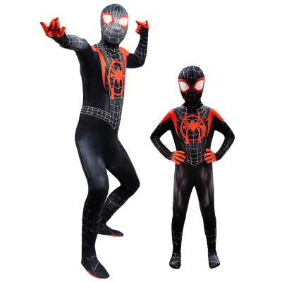 Spider Man Into The Spider Verse Costume Black Spiderman Suit Adult & Kids