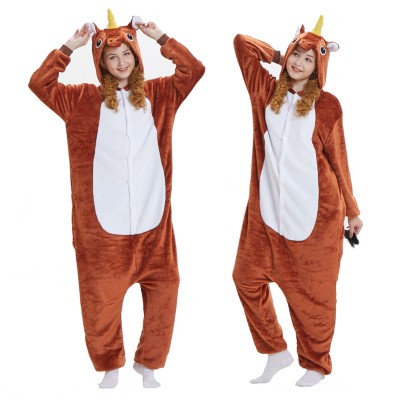 Brown Unicorn Adult Animal Onesie Pajamas Costume