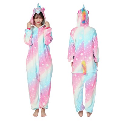 Rainbow Star Unicorn Onesie Pajamas Costumes Adult Animal Onesies Zip up