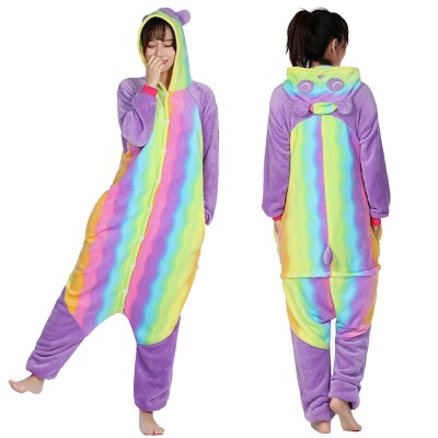 Rainbow Panda Onesie Pajamas Costumes Adult Animal Onesies Button Closure