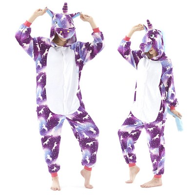 Purple Unicorn Pattern Onesie Pajamas Costumes Adult Animal Onesies Button Closure