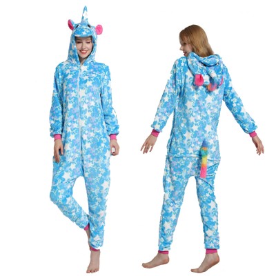 Blue Star Unicorn Onesie Pajamas Costumes Adult Animal Onesies Zip up