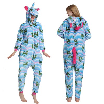 Blue Unicorn Onesie Pajamas Costumes Adult Animal Onesies Zip up