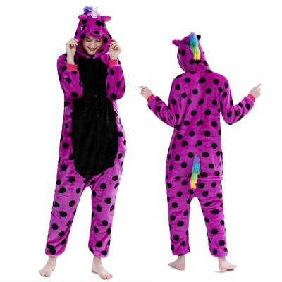 Purple Spot Unicorn Onesie Pajamas Costumes Adult Animal Onesies Button Closure