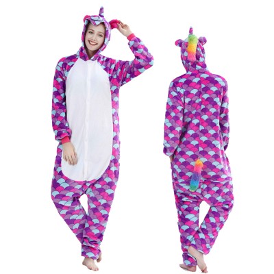 Purple Scales Unicorn Onesie Pajamas Costumes Adult Animal Onesies Button Closure
