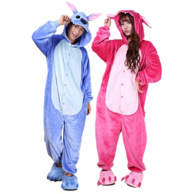 Stitch Onesie Costumes for Couples Animal Onesies Halloween Flannel Pajamas