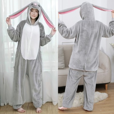 Grey Bunny Onesie Flannel Pajamas Adult Animal Onesies Halloween Costumes