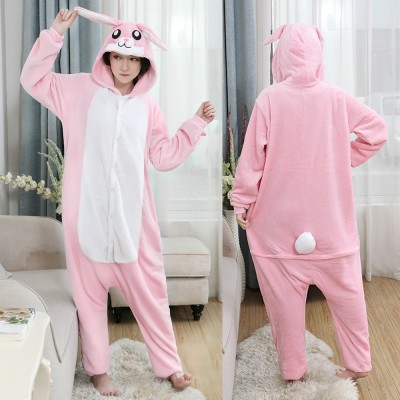 Pink Bunny Onesie Flannel Pajamas Adult Animal Onesies Halloween Costumes