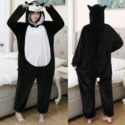 Black Husky Onesie Flannel Pajamas Adult Animal Onesies Halloween Costumes